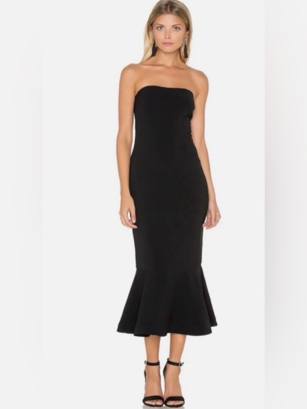 cinq a sept Black Strapless Mermaid Midi Dress